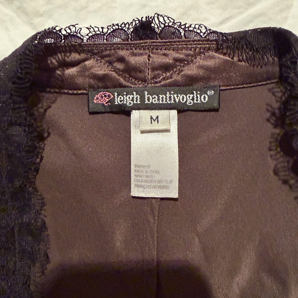 Vintage Silky Chocolate Brown Lace-Trim Wrap Top Y2K - Picture 4 of 6